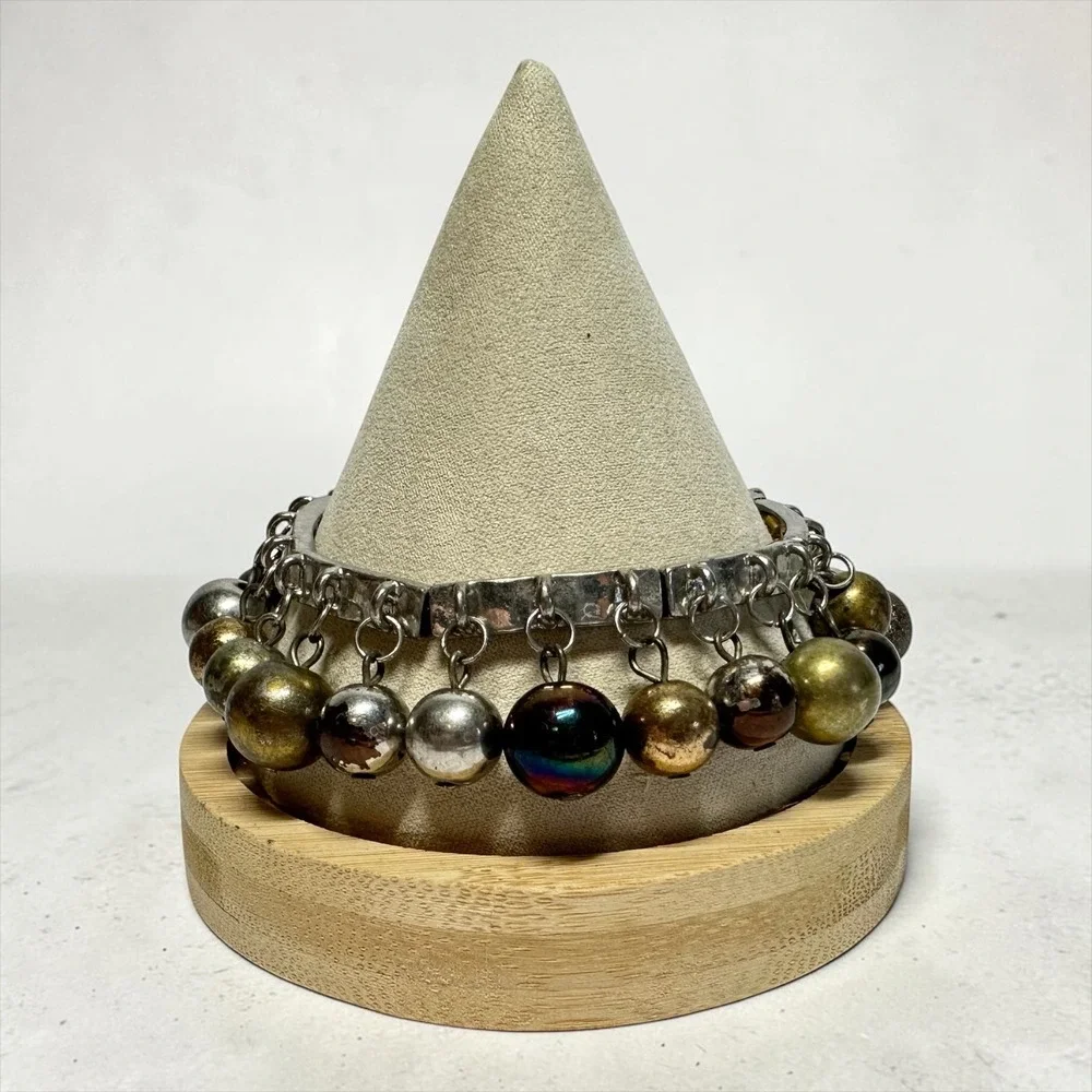Vintage‎ Style Dangle Bead Stretch Bracelet Mixed Metallic Orb Charms